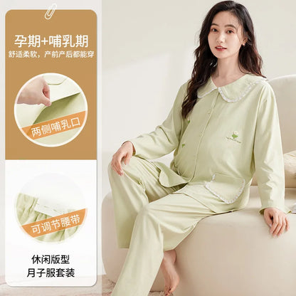 Maternity Women Pajamas Set Pregnant Pure Cotton Breastfeeding Loungewear Sweet Long Sleeve Trousers Cardigan 2 Piece Set Pjs by All Mart Bristol Ltd