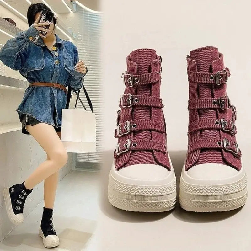 Shoes Women's Spring and Summer 2025 New Casual Versatile High-top Platform Heightened Small Board Shoes by All Mart Bristol Ltd