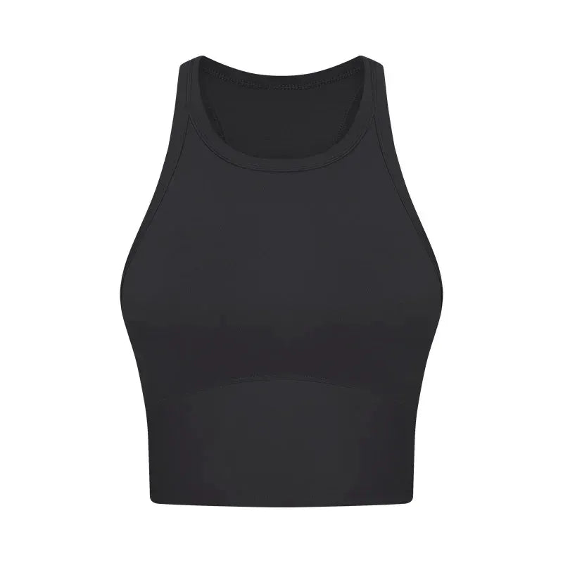 Built-in chest patch, high-end women's yoga vest, nude feel Leica gym exercise sports bra, hanging neck style by All Mart Bristol Ltd