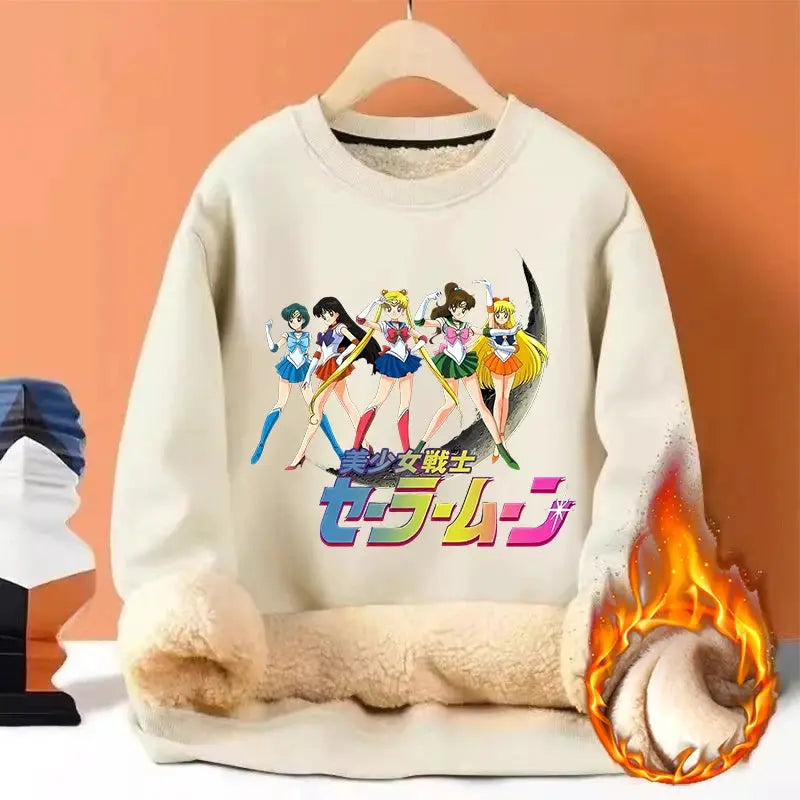 Sailor Moon Woman Thick Sweatshirt Lamb Wool Round Neck Hoodid Girl Cute Long Sleeves Fashion Sportswear Winter Warm Cartoon Top by All Mart Bristol Ltd