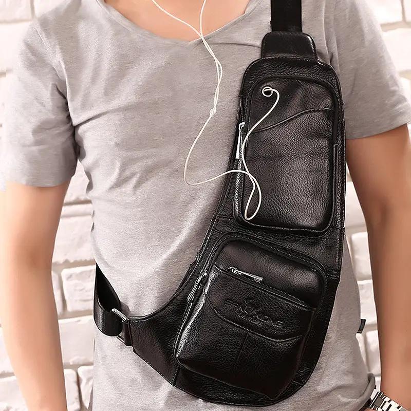 Leather Men's Chest Bag First Layer Cowhide Casual Satchel by Dropshipman