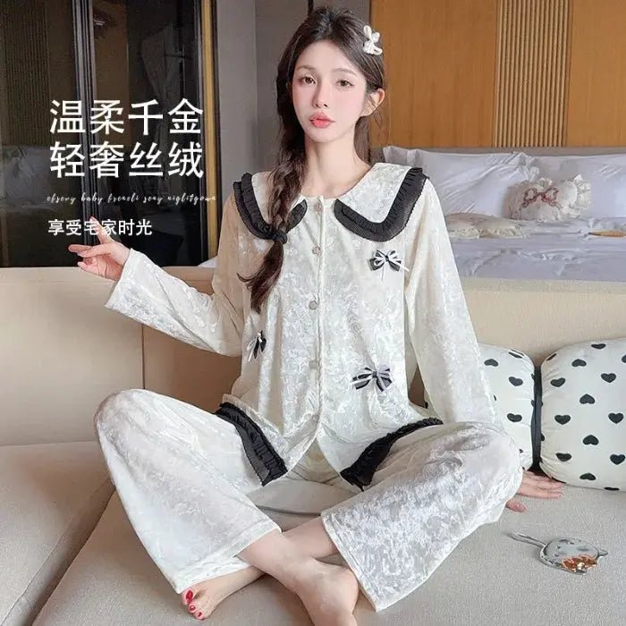 Hot New Women's Skin Friendly Comfortable Pajamas 2025 Cute Doll Collar Autumn Winter Luxury Fashion Home Furnishing Set Gift by All Mart Bristol Ltd