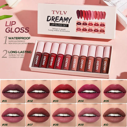 10 Color Mouth Red Lip Glaze Makeup Set, Exquisite, Practical, Portable Lipgloss Lipstick Set Valentine's Day gift by All Mart Bristol Ltd