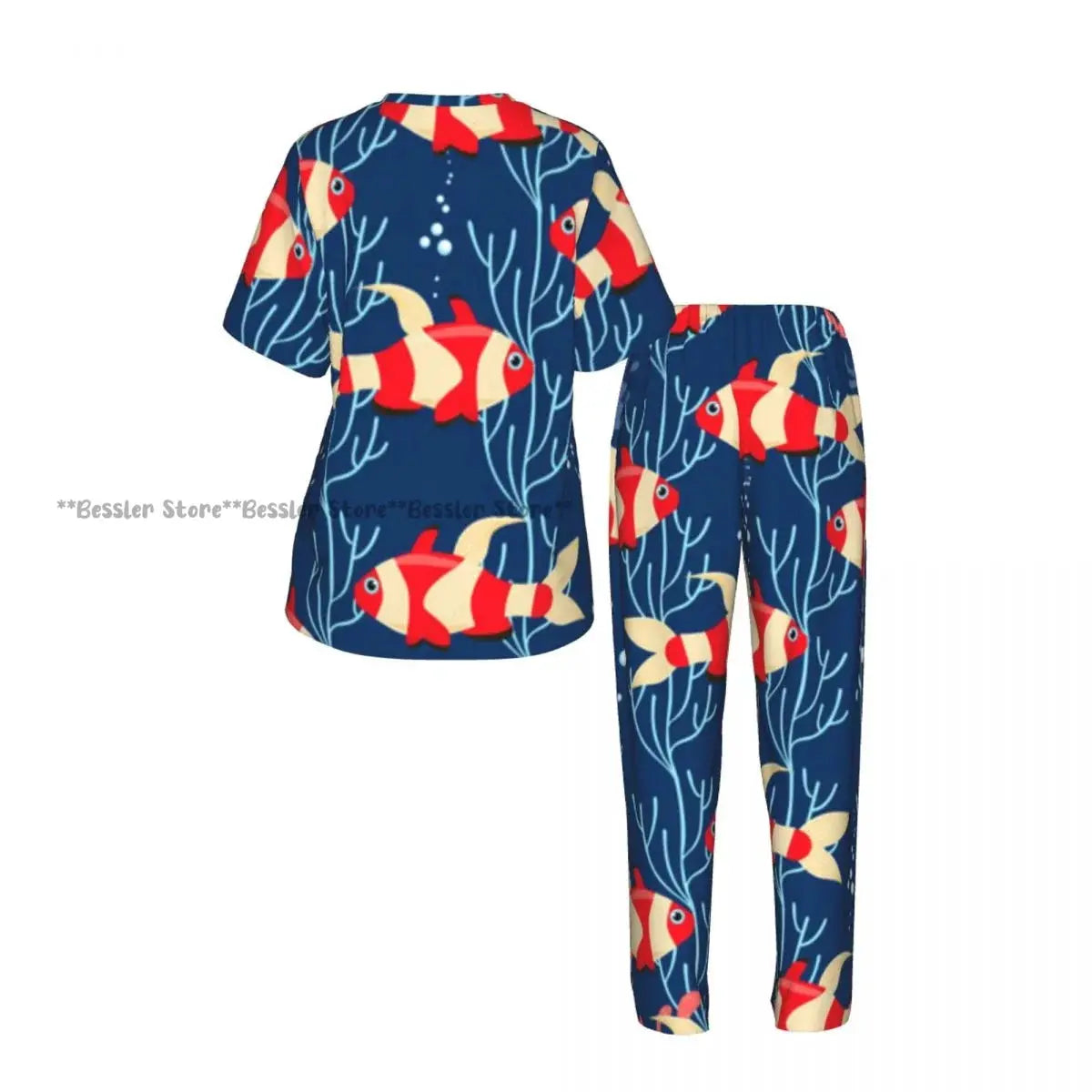 Women's Comfort Pajamas Women's Sea Fish Marine Life Short Sleeve Set Sleepwear by All Mart Bristol Ltd
