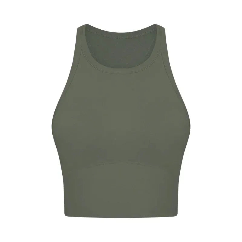 Built-in chest patch, high-end women's yoga vest, nude feel Leica gym exercise sports bra, hanging neck style by All Mart Bristol Ltd