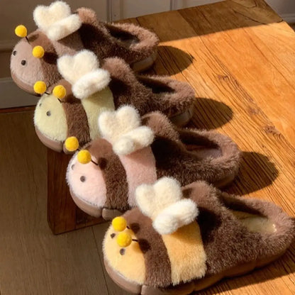 Kawaii 3D Little Bee Cartoon Bee Plush Slippers Cartoon Thick Soled Warm Fur Slippers Fluffy Student Y2K Bee Slippers Dormitory by All Mart Bristol Ltd