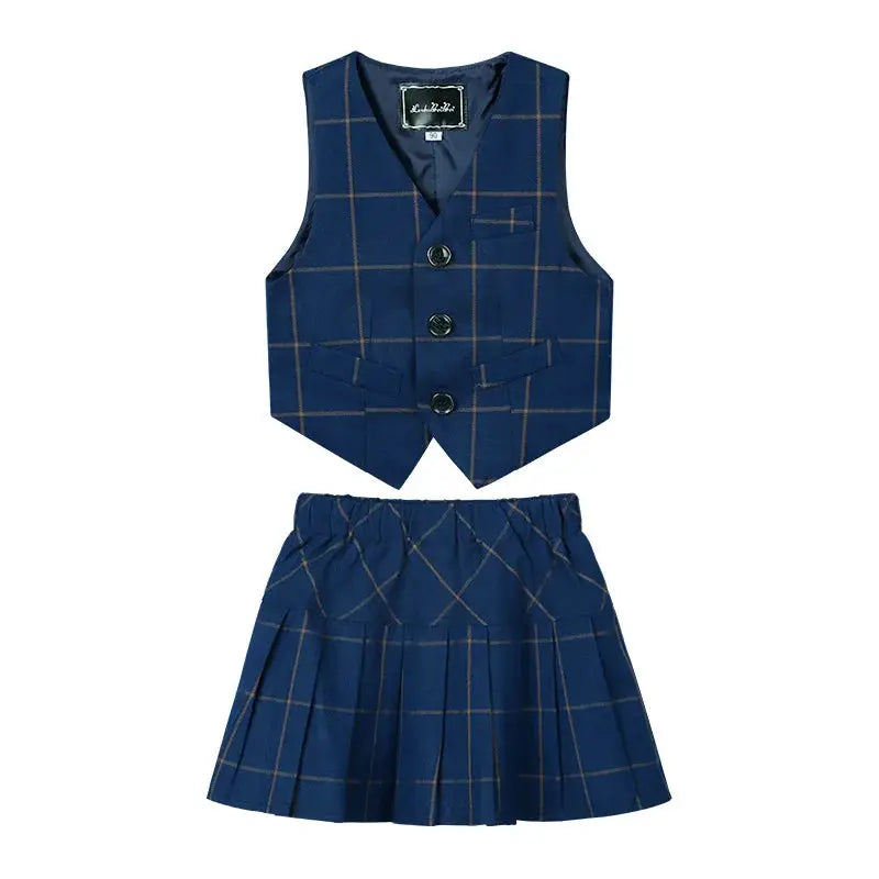 Kids British Plaid Vest Shirt Suit Pants Girls Waistcoat Blouse Skirts Children School Uniform Boys Korean Students Clothes Set by All Mart Bristol Ltd