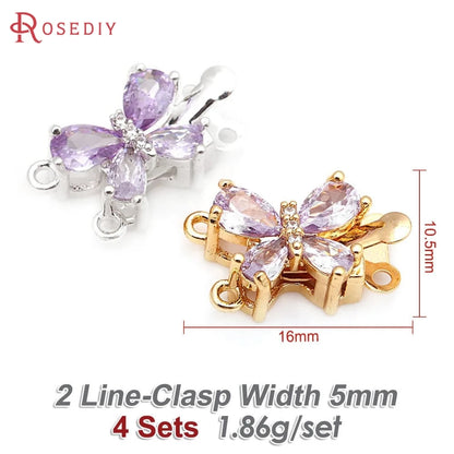 18K Gold Color Brass and Zircon Butterfly 1 Line and 2 Line Necklaces Connect Clasps Diy Jewelry Making Accessories Materials