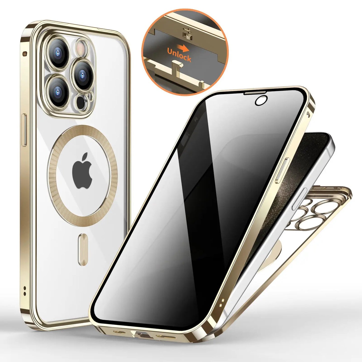 Anti-Privacy Metal Buckle Magnetic Support Wireless Charging Double-Sided Lens Full Cover Phone Case Protective Cover by Dropshipman