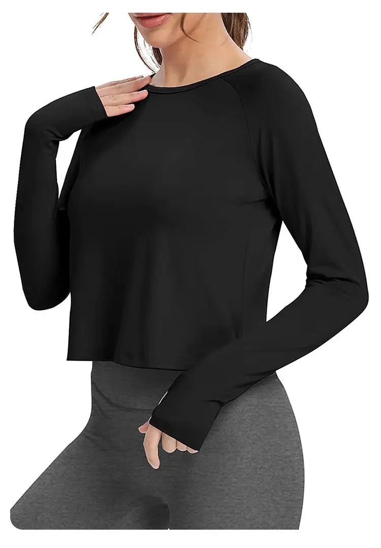 Women's Long Sleeve Yoga vest Quick Dry Breathable Sports Top O-Neck Skinny Workout vest Running Training Gym Shirts Sport swear by All Mart Bristol Ltd