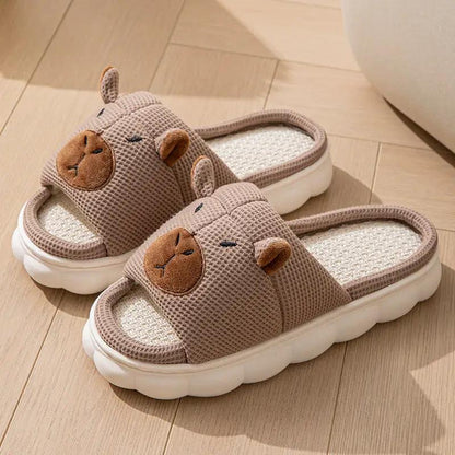 Open Toe Couple Indoor Non-slip Linen Slippers by Dropshipman