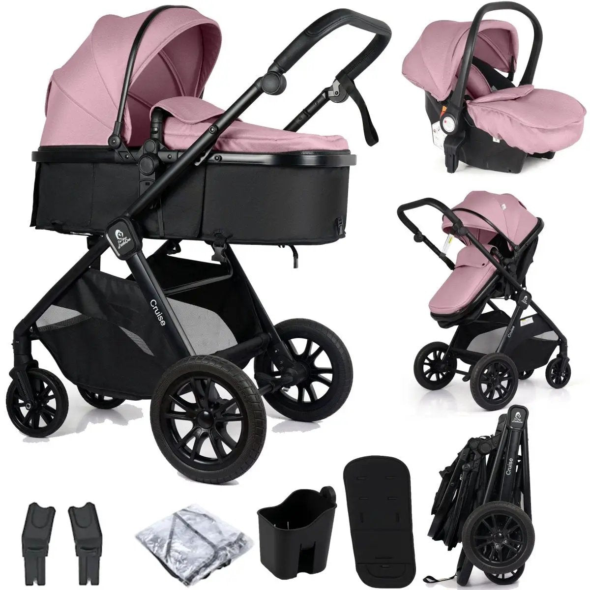 For Your Little One Cruise 3 In 1 Travel System With Car Seat - Blush Rose (Free Cupholder And Seat Liner Included!) by For Your Little One