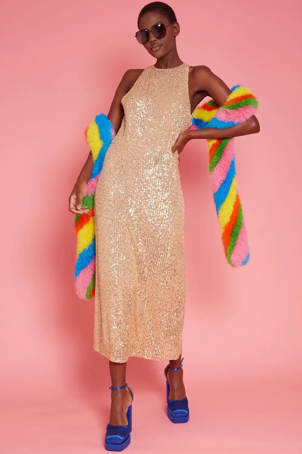 Gold Sequin Lightweight Maxi Sheath Dress by Jayley