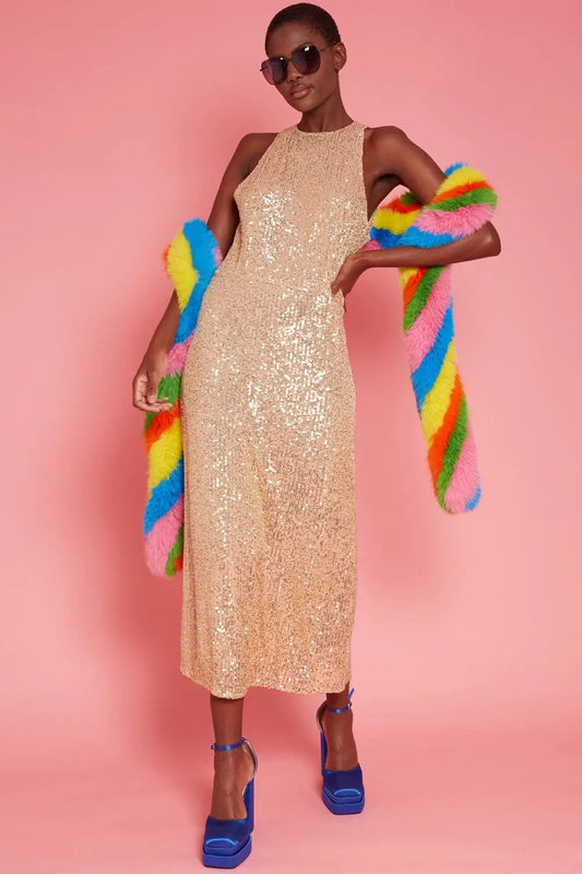 Gold Sequin Lightweight Maxi Sheath Dress by Jayley