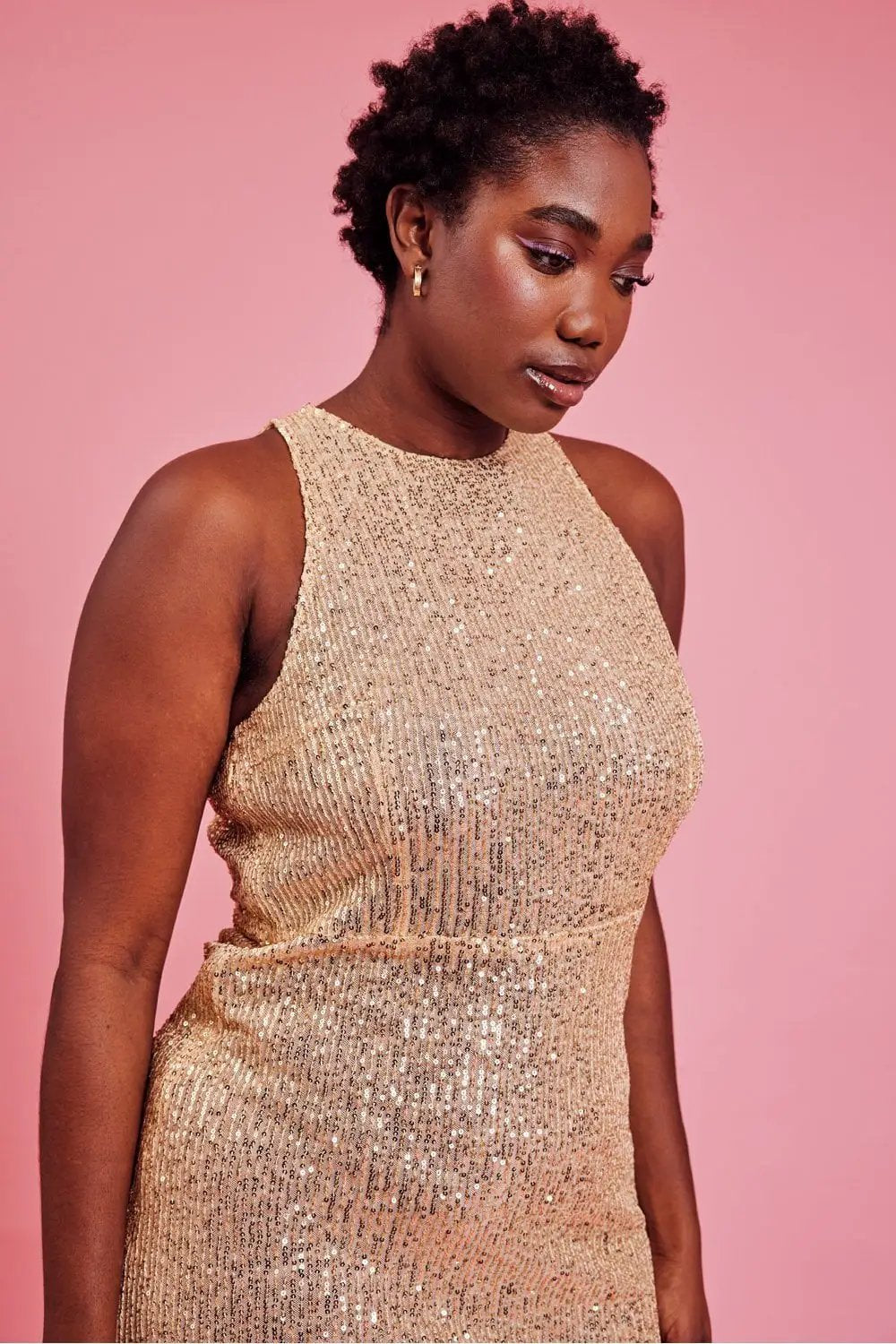 Gold Sequin Lightweight Curve Size Maxi Sheath Dress by Jayley