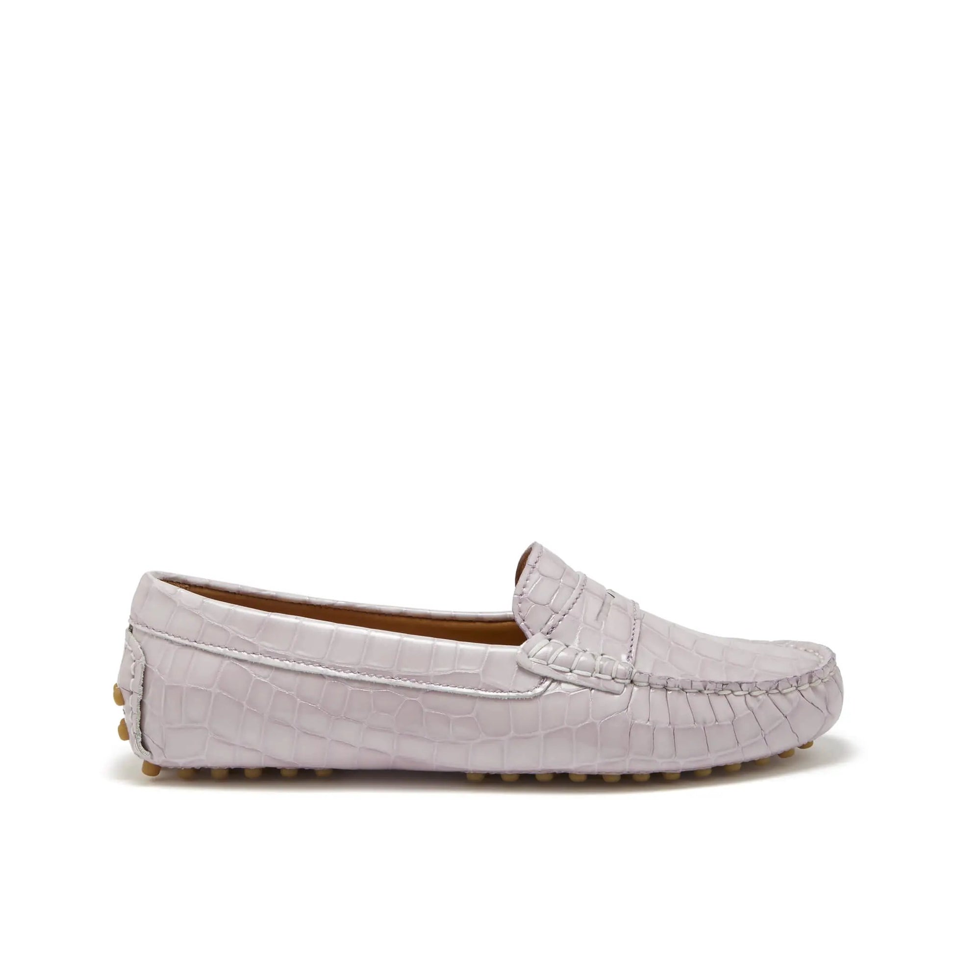 Women's Penny Driving Loafers, lilac croc print patent leather by Hugs & Co.