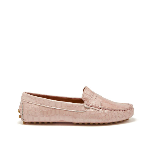 Women's Penny Driving Loafers, powder pink print patent leather by Hugs & Co.