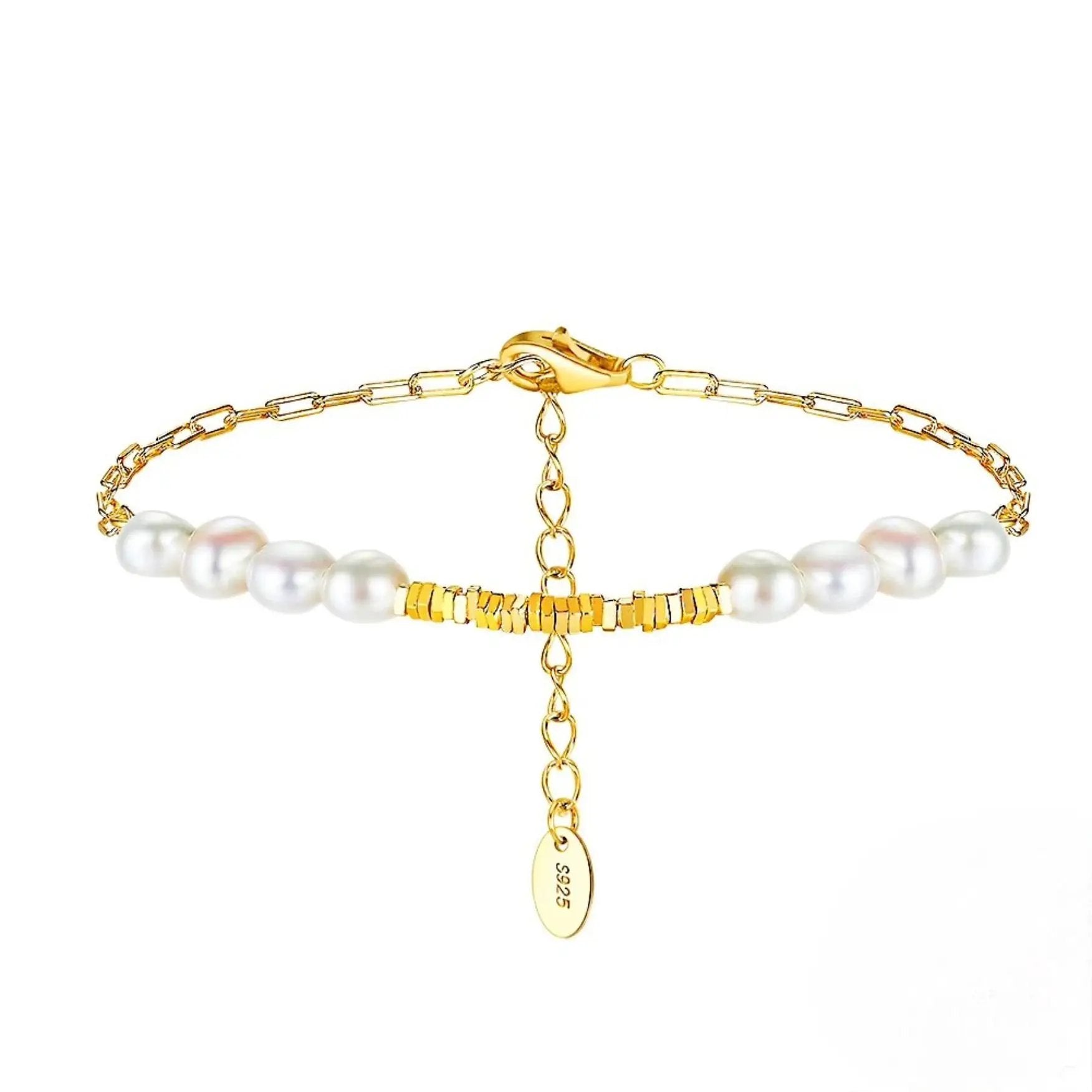 Minimalist Baroque Freshwater Pearl Bracelet – 14K Gold Plated 925 Silver by LAURRÈ Jewellery