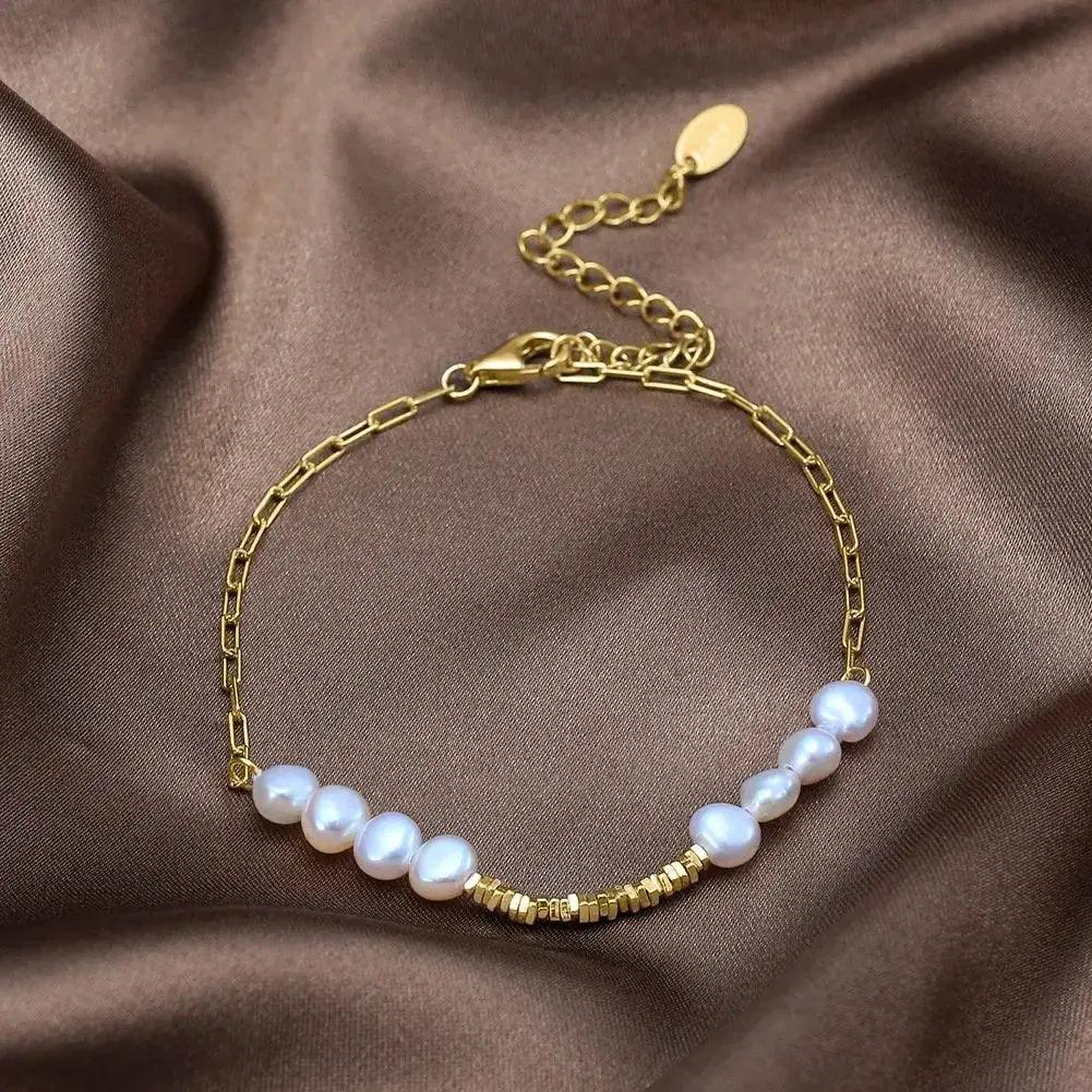 Minimalist Baroque Freshwater Pearl Bracelet – 14K Gold Plated 925 Silver by LAURRÈ Jewellery