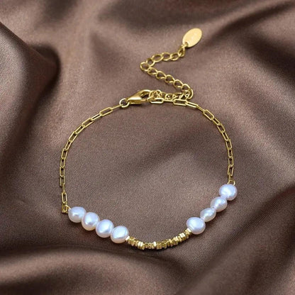 Minimalist Baroque Freshwater Pearl Bracelet – 14K Gold Plated 925 Silver by LAURRÈ Jewellery