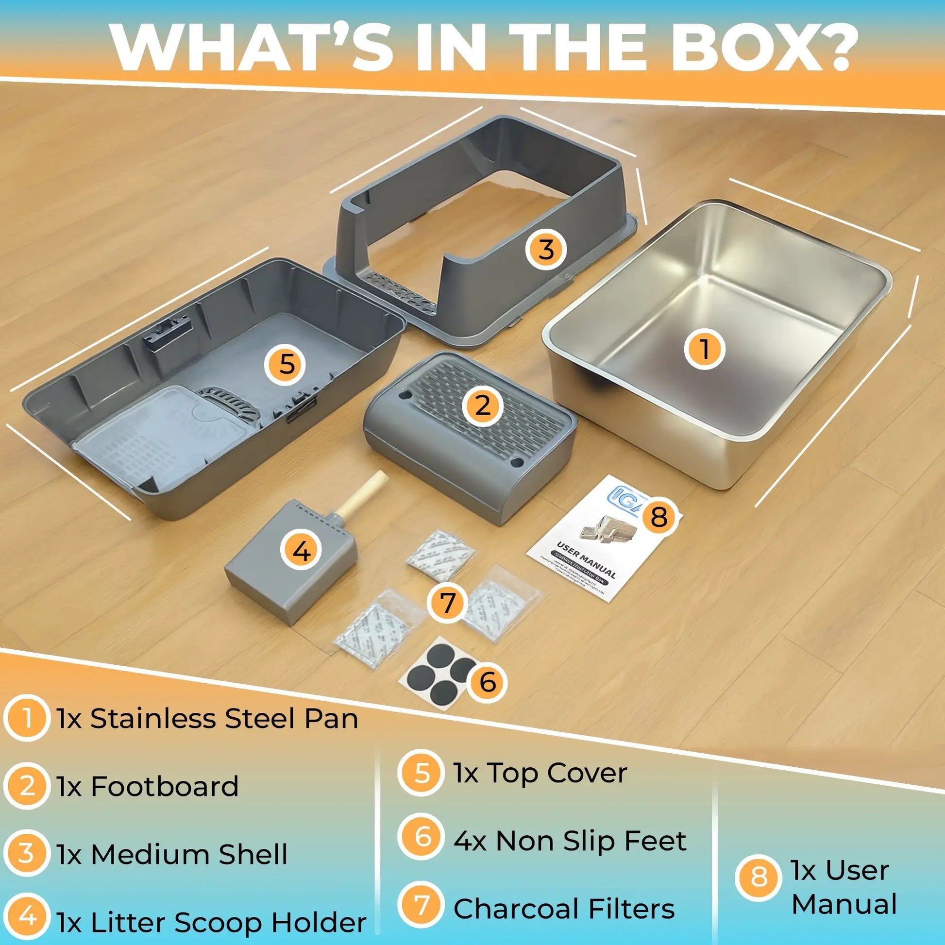 IGAD XXL Stainless Steel Cat Litter Box – High Sides, Non-Stick, Easy Clean, Odour Control, Removable Lid & Scoop (Grey Double Entry) by IGAD