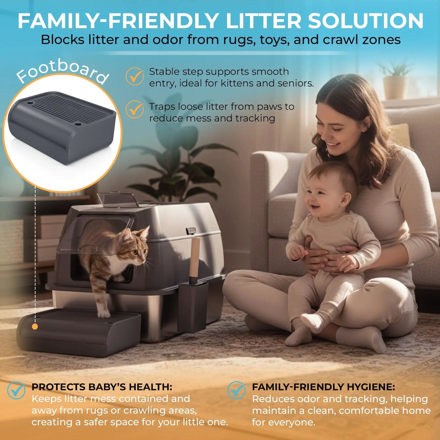 IGAD XXL Stainless Steel Cat Litter Box – High Sides, Non-Stick, Easy Clean, Odour Control, Removable Lid & Scoop (Grey) by IGAD