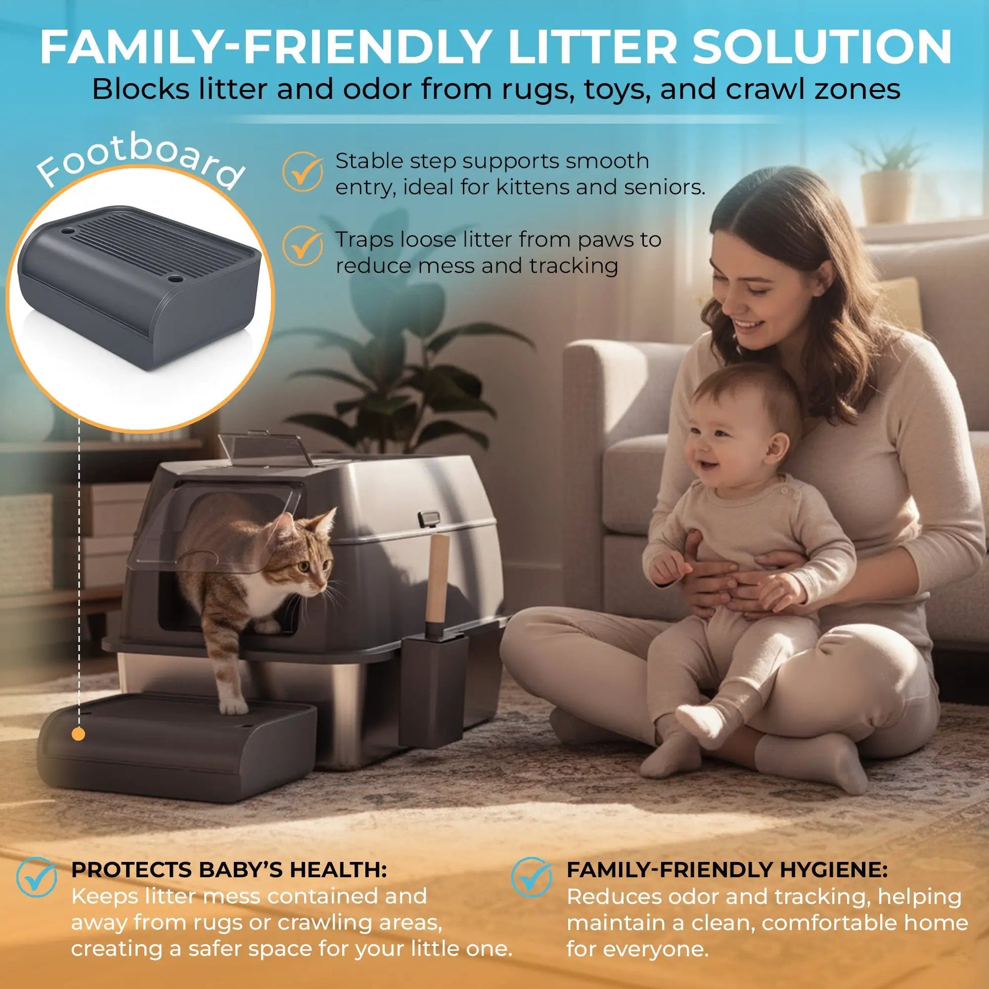 IGAD XXL Stainless Steel Cat Litter Box – High Sides, Non-Stick, Easy Clean, Odour Control, Removable Lid & Scoop (Grey) by IGAD