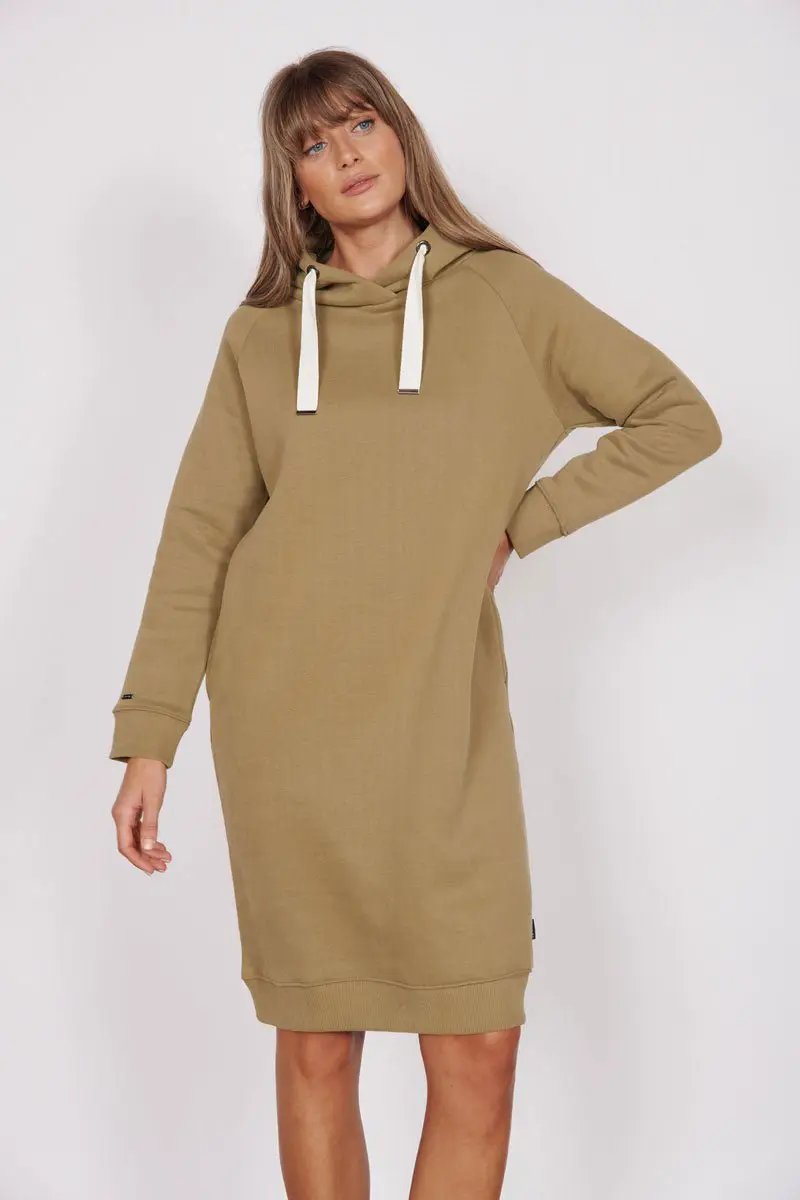 Adrienne Khaki Longline Sweater Dress by Jeetly.com