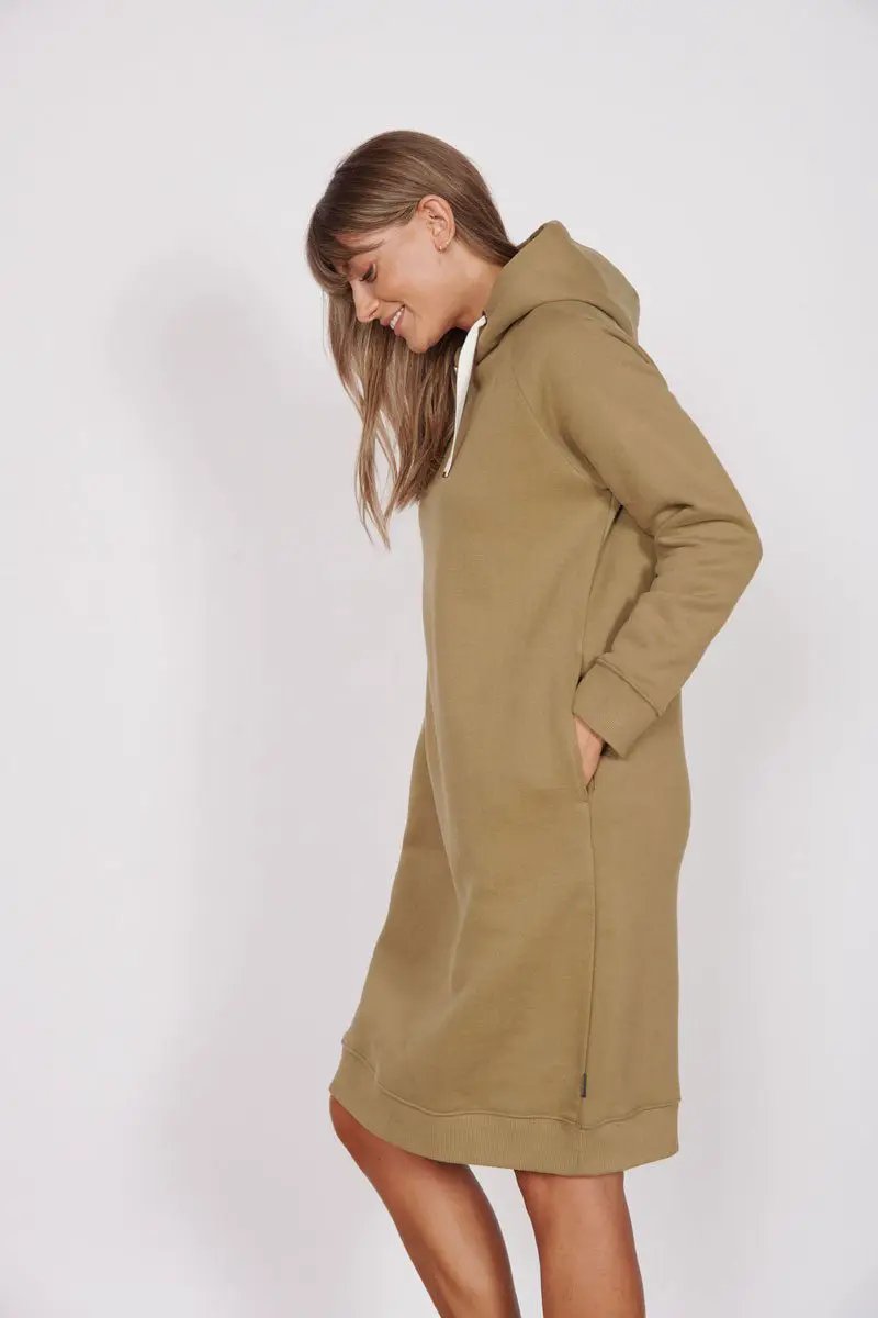 Adrienne Khaki Longline Sweater Dress by Jeetly.com