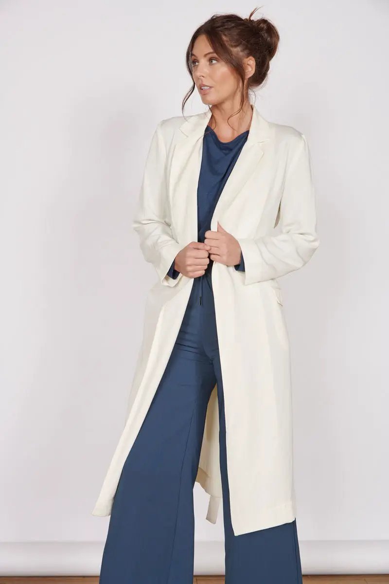 Dali Cream Longline Lightweight Coat by Jeetly.com