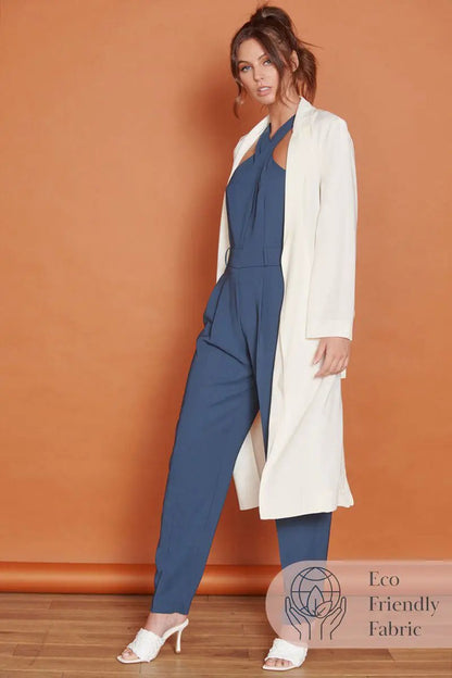 Dali Cream Longline Lightweight Coat by Jeetly.com