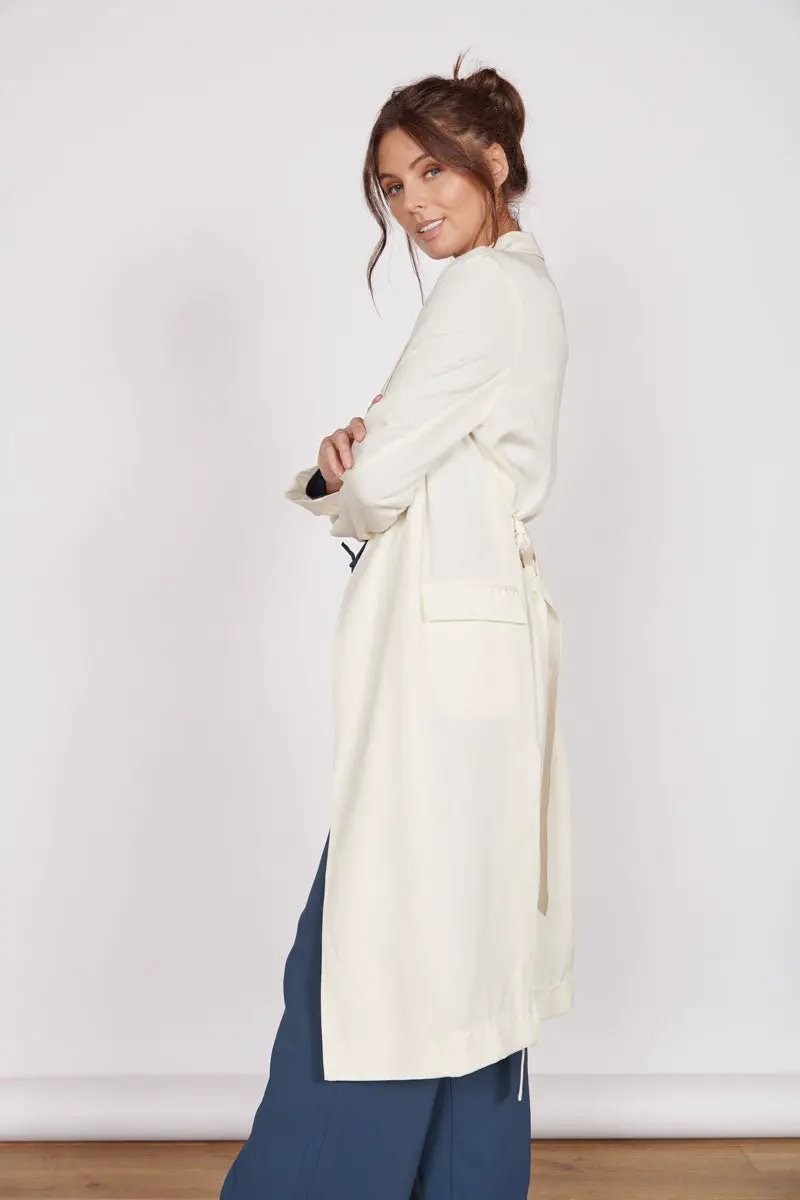 Dali Cream Longline Lightweight Coat by Jeetly.com