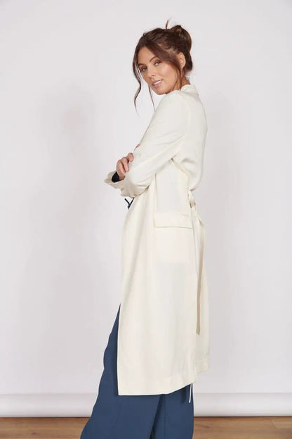Dali Cream Longline Lightweight Coat by Jeetly.com