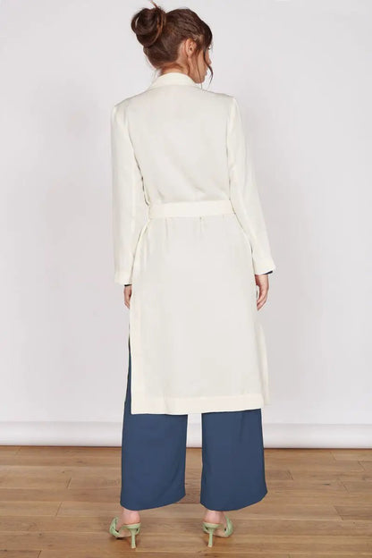 Dali Cream Longline Lightweight Coat by Jeetly.com