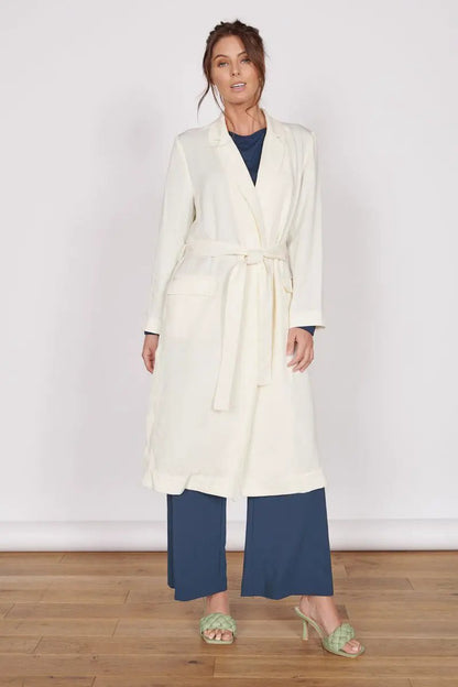 Dali Cream Longline Lightweight Coat by Jeetly.com