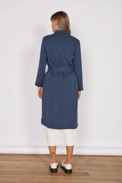 Dali Navy Longline Lightweight Coat by Jeetly.com