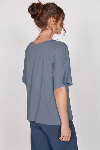 Ella Blue Over Sized V Neck T-Shirt by Jeetly.com