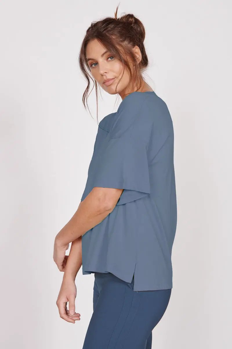 Ella Blue Over Sized V Neck T-Shirt by Jeetly.com