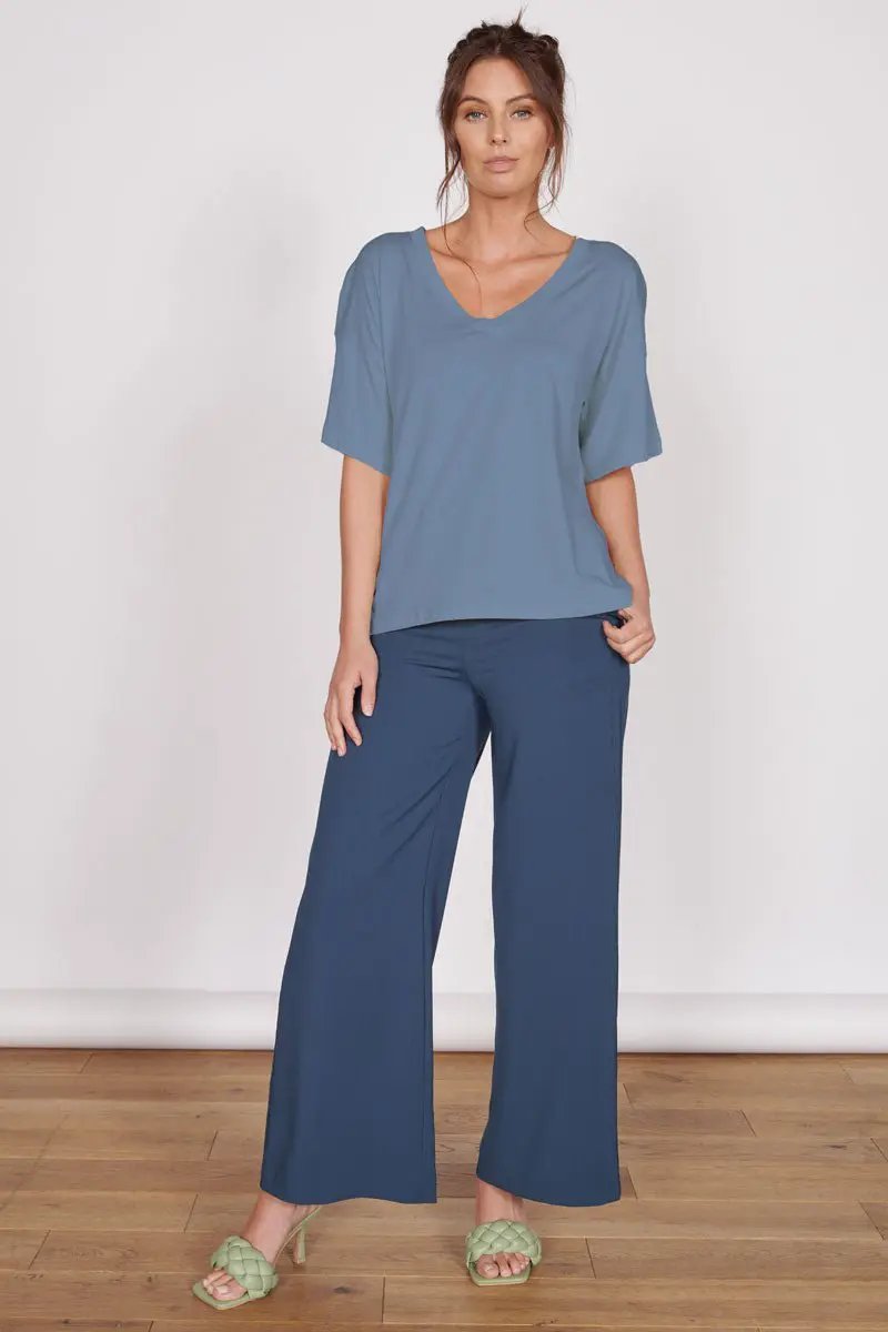 Ella Blue Over Sized V Neck T-Shirt by Jeetly.com
