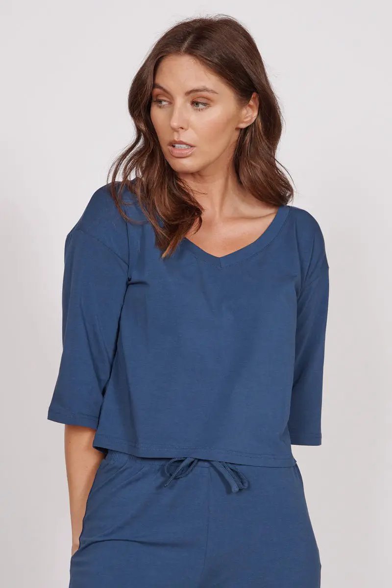Erin Navy Soft Touch Lounge Top by Jeetly.com