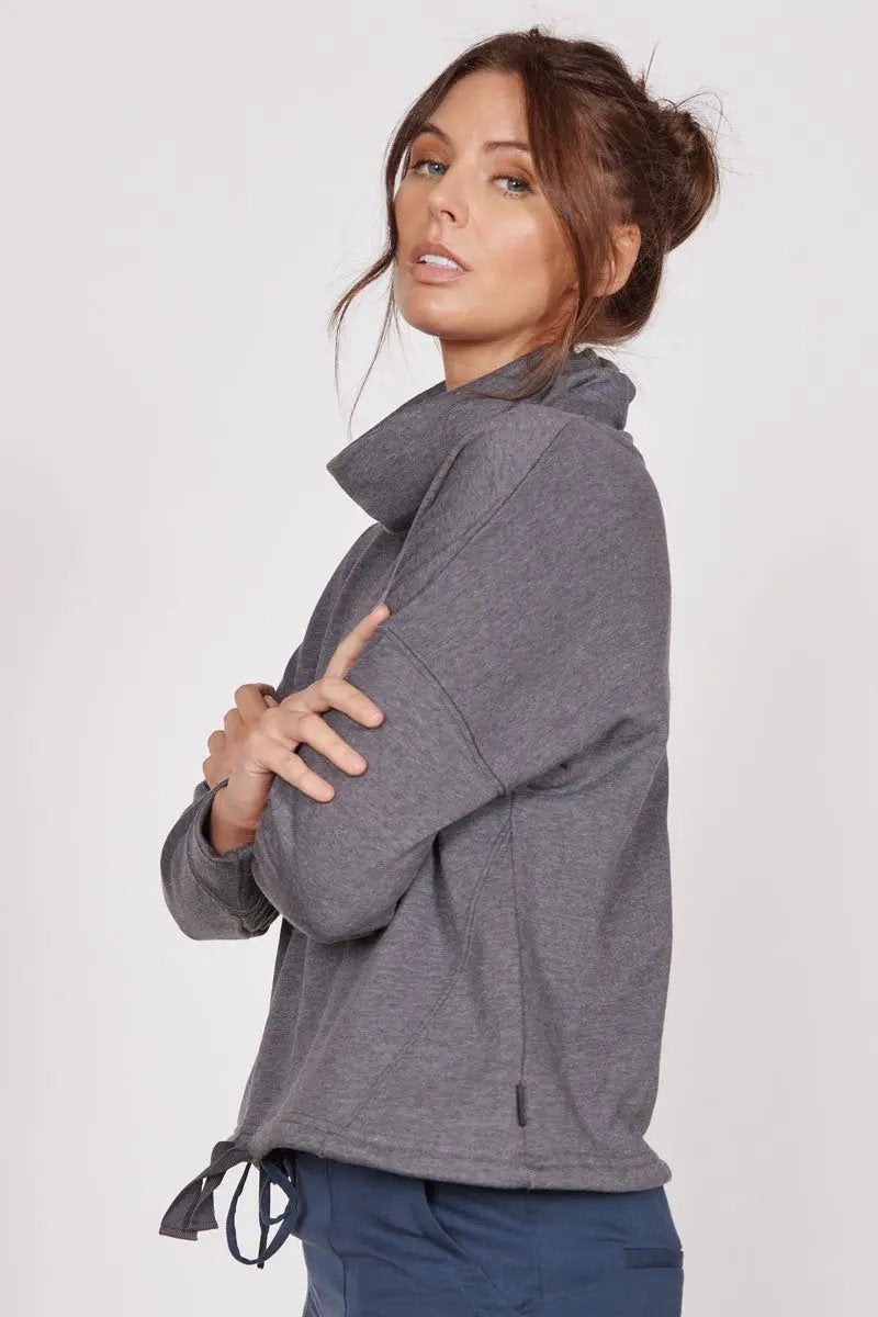 Evelyn Grey Marl Cowl Neck Pullover Top by Jeetly.com