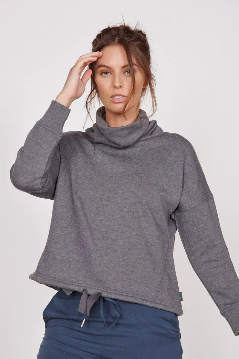 Evelyn Grey Marl Cowl Neck Pullover Top by Jeetly.com