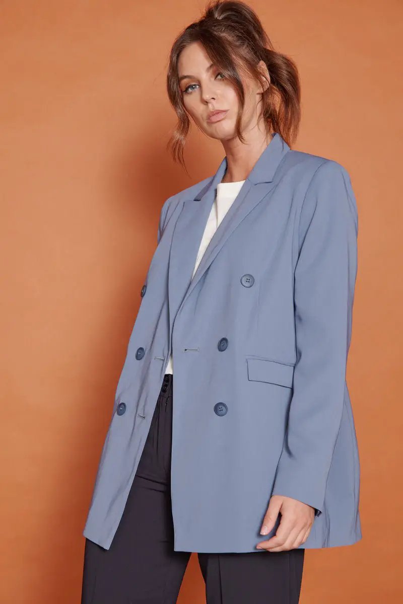 Fern Blue Double Breasted Blazer by Jeetly.com