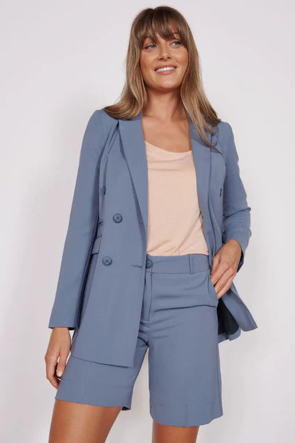 Fern Blue Double Breasted Blazer by Jeetly.com