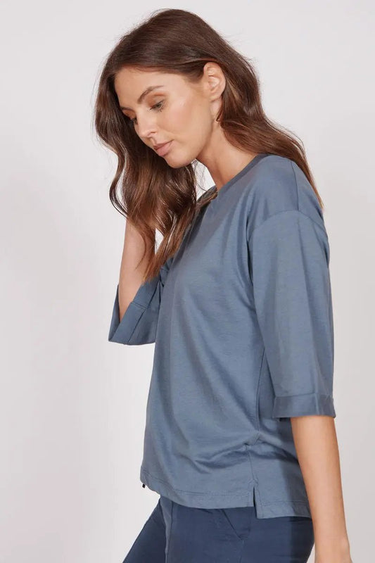 Gabi Blue Classic Oversized T-Shirt by Jeetly.com
