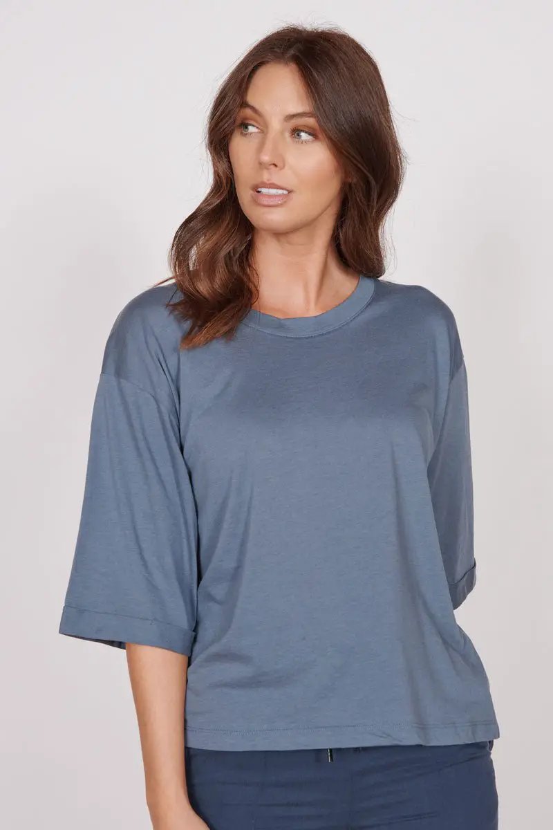 Gabi Blue Classic Oversized T-Shirt by Jeetly.com