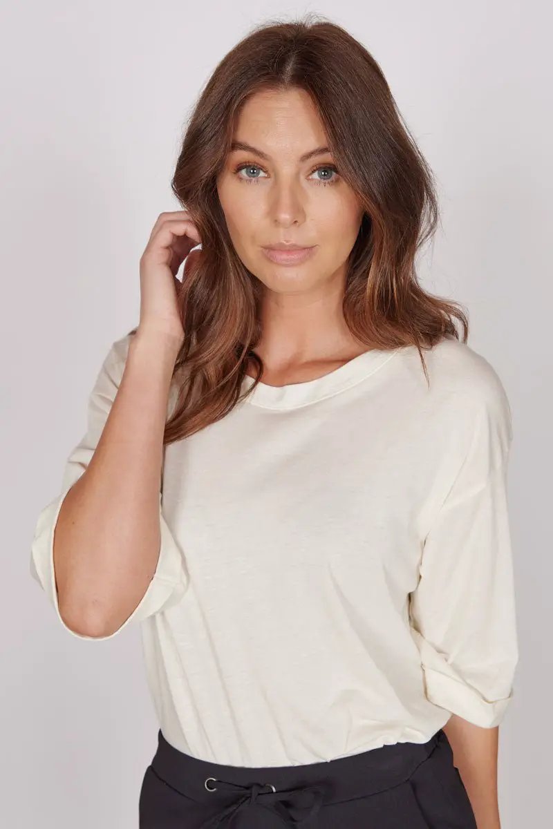 Gabi Cream Classic Oversized T-Shirt by Jeetly.com