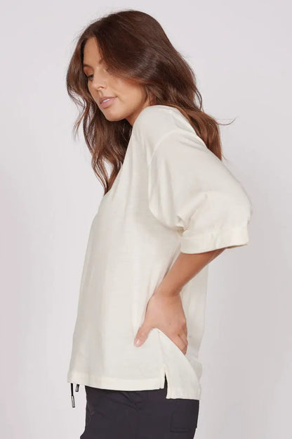 Gabi Cream Classic Oversized T-Shirt by Jeetly.com