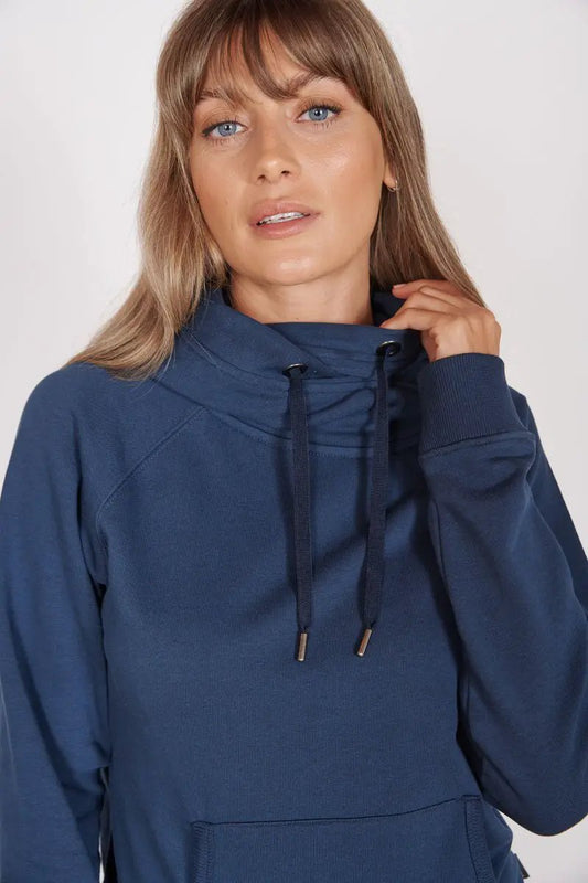 Lacey Navy Loungewear Cross Neck Hoodie by Jeetly.com