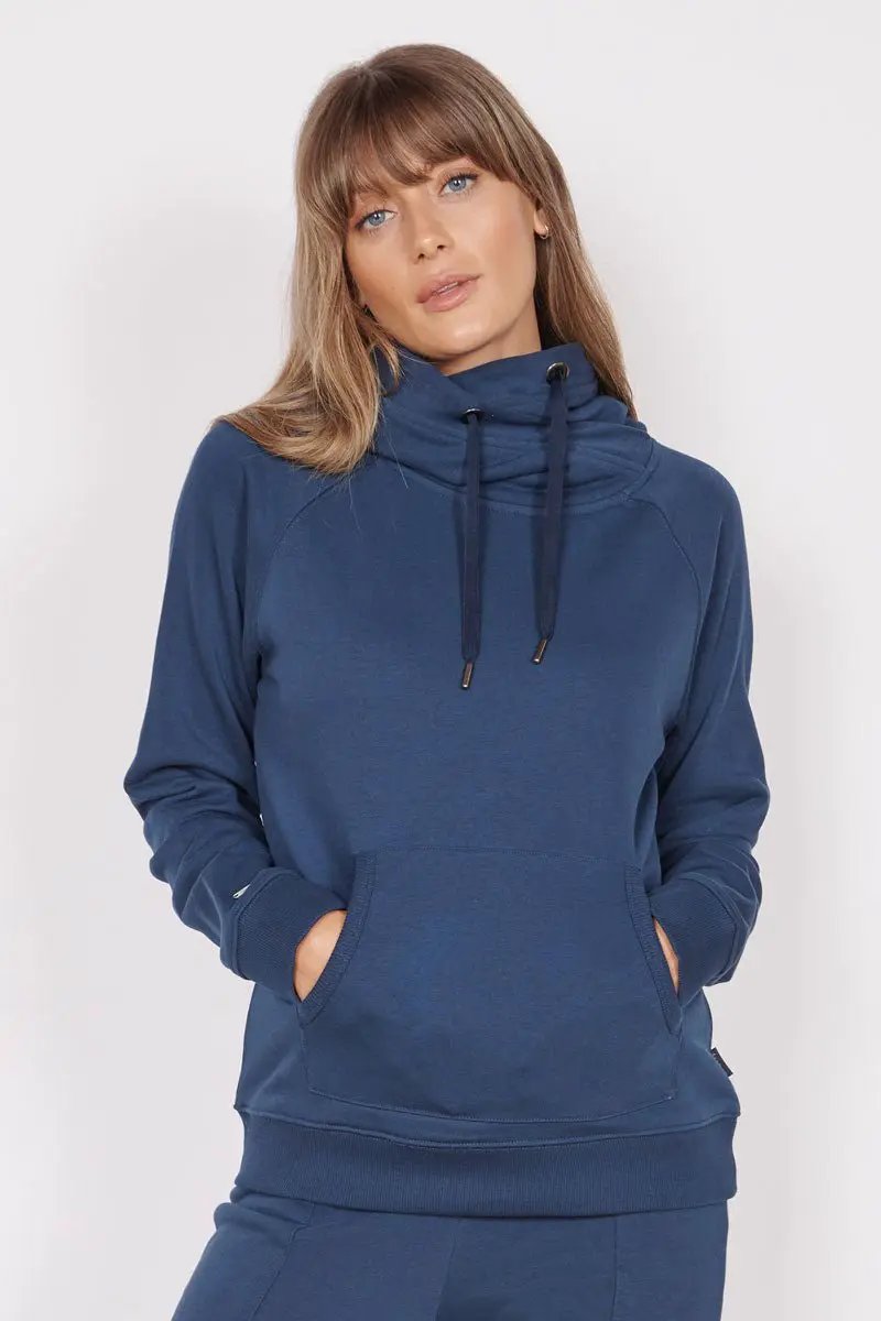 Lacey Navy Loungewear Cross Neck Hoodie by Jeetly.com